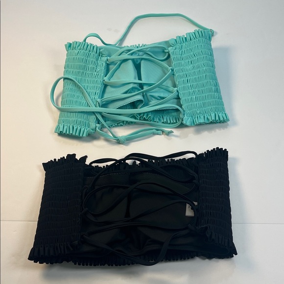 H2OH Colours Stylish Black and Teal Smocked Bikini Tops Spandex Blend Sz XL - Picture 2 of 6